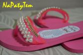 Sandalias Havaianas Customizadas com Pérolas e Strass- nº 35/36